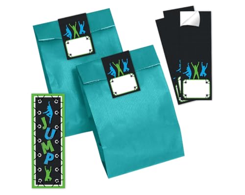 Minkocards 10 Lesezeichen + 10 Geschenktüten (Petrol) + 10 Aufkleber Jump Mitgebsel Mädchen Jungen Gastgeschenke für Kindergeburtstag Jungsgeburtstag Mädchengeburtstag von Minkocards