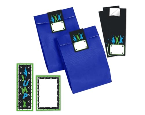 Minkocards 10 Lesezeichen + 10 Notizblöcke + 10 Geschenktüten (blau) + 10 Aufkleber Jump Mitgebsel für Mädchen Jungen Gastgeschenke für Kindergeburtstag von Minkocards
