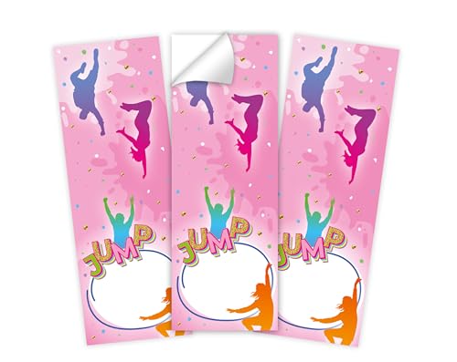 Minkocards 12 Aufkleber Jump Trampolin Verpackung von Geschenken für Mädchengeburtstag Etiketten für Geschenkverpackung von Minkocards
