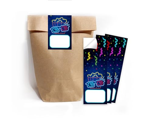 Minkocards 12 Geschenktüten (Natur) + 12 Aufkleber Kino Geschenktüten für Mitgebsel Gastgeschenk einpacken beim Kindergeburtstag Jungsgeburtstag Mädchengeburtstag von Minkocards