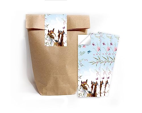 Minkocards 12 Geschenktüten (Natur) + 12 Aufkleber Pferd Geschenktüten für Mitgebsel Gastgeschenk einpacken beim Kindergeburtstag Mädchengeburtstag von Minkocards
