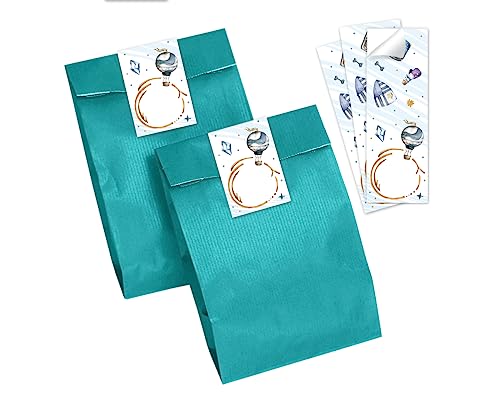 Minkocards 12 Geschenktüten (Petrol) + 12 Aufkleber Ritter Drache Geschenktüten für Mitgebsel Gastgeschenk einpacken beim Kindergeburtstag Jungensgeburtstag von Minkocards