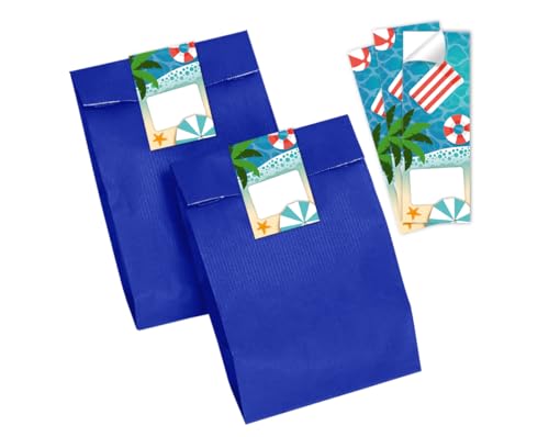 Minkocards 12 Geschenktüten (blau) + 12 Aufkleber Schwimmbad Pool-Party Geschenktüten für Mitgebsel Mädchen Jungen Gastgeschenk einpacken beim Kindergeburtstag Jungengeburtstag Mädchengeburtstag von Minkocards