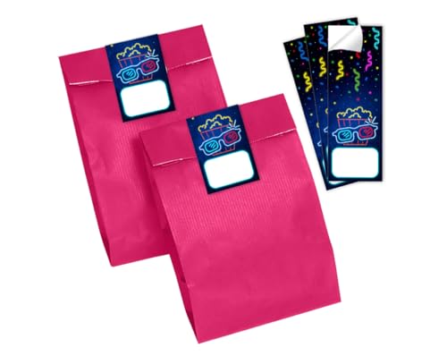 Minkocards 12 Geschenktüten (pink) + 12 Aufkleber Kino Geschenktüten für Mitgebsel Gastgeschenk einpacken beim Kindergeburtstag Jungsgeburtstag Mädchengeburtstag von Minkocards