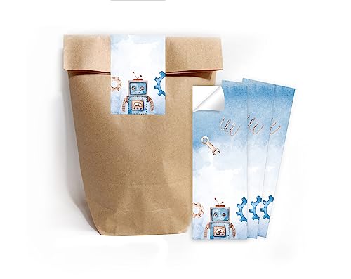 Minkocards 8 Geschenktüten (Natur) + 8 Aufkleber Roboter Geschenktüten für Mitgebsel Gastgeschenk einpacken beim Kindergeburtstag Jungensgeburtstag von Minkocards