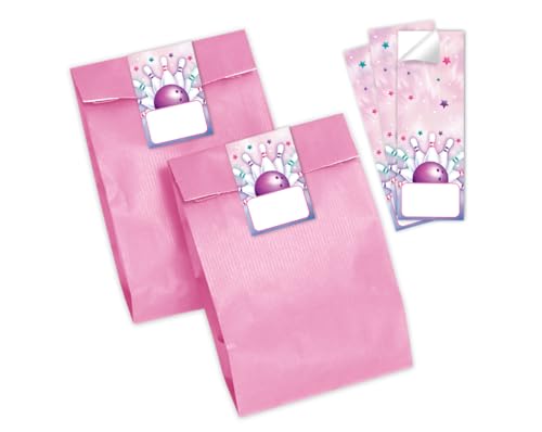 Minkocards 8 Geschenktüten (rosa) + 8 Aufkleber Bowling Kegeln Geschenktüten für Mitgebsel Gastgeschenk einpacken beim Kindergeburtstag Mädchen Mädchengeburtstag von Minkocards