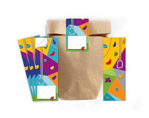 Minkocards 8 Lesezeichen + 8 Geschenktüten (Natur) + 8 Aufkleber Klettern Bouldern Mitgebsel Mädchen Jungen Gastgeschenke für Kindergeburtstag Mädchengeburtstag Jungengeburtstag von Minkocards