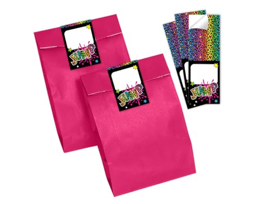 Minkocards Mitgebsel Kindergeburtstag Mädchen 10 Geschenktüten (pink) + 10 Aufkleber Trampolin Jump Geschenktüten für Gastgeschenk einpacken beim Mädchengeburtstag von Minkocards