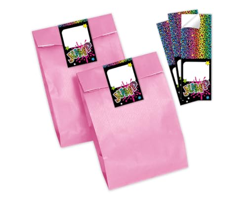 Minkocards Mitgebsel Kindergeburtstag Mädchen 12 Geschenktüten (rosa) + 12 Aufkleber Trampolin Jump Geschenktüten für Gastgeschenk einpacken beim Mädchengeburtstag von Minkocards