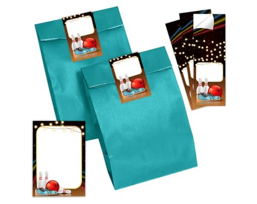 Mitgebsel Kindergeburtstag 12 Mini-Notizblöcke + 12 Geschenktüten (Petrol) + 12 Aufkleber Bowlling Kegeln Bowling-Party Gastgeschenke für Jungsgeburtstag Mädchengeburtstag von Minkocards