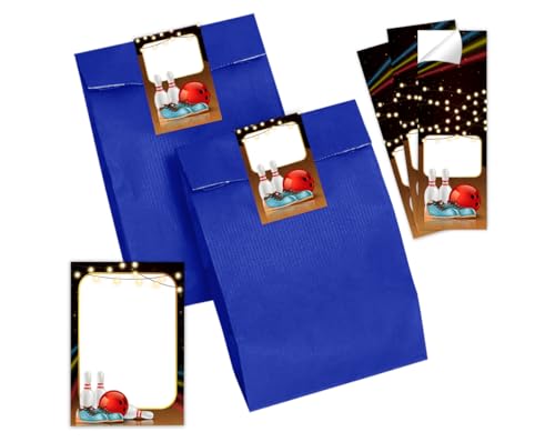 Mitgebsel Kindergeburtstag 12 Mini-Notizblöcke + 12 Geschenktüten (blau) + 12 Aufkleber Bowlling Kegeln Bowling-Party Gastgeschenke für Jungsgeburtstag Mädchengeburtstag von Minkocards