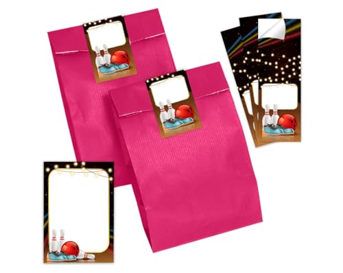 Mitgebsel Kindergeburtstag 8 Mini-Notizblöcke + 8 Geschenktüten (pink) + 8 Aufkleber Bowlling Kegeln Bowling-Party Gastgeschenke für Jungsgeburtstag Mädchengeburtstag von Minkocards