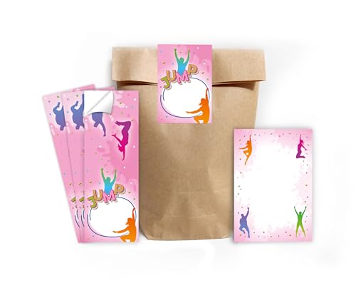 Mitgebsel Kindergeburtstag Mädchen 10 Mini-Notizblöcke + 10 Geschenktüten (Natur) + 10 Aufkleber Jump Trampolin Gastgeschenke für Mädchengeburtstag von Minkocards