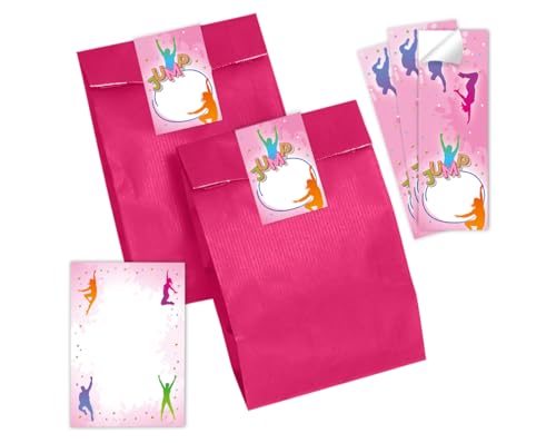 Mitgebsel Kindergeburtstag Mädchen 10 Mini-Notizblöcke + 10 Geschenktüten (pink) + 10 Aufkleber Jump Trampolin Gastgeschenke für Mädchengeburtstag von Minkocards