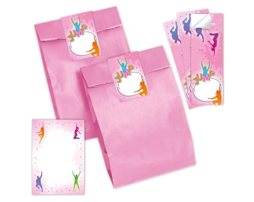 Mitgebsel Kindergeburtstag Mädchen 12 Mini-Notizblöcke + 12 Geschenktüten (rosa) + 12 Aufkleber Jump Trampolin Gastgeschenke für Mädchengeburtstag von Minkocards
