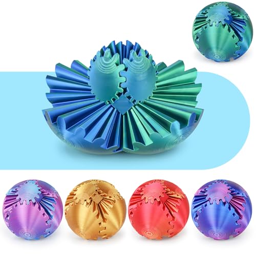 Gear Ball 3D-Gedruckter Drehball oder Würfel-Fidget-Spielzeug, Stress- und Angstlinderung, Stressball GearSphere-Schreibtischspielzeug für Erwachsene und Kinder (Blau-Grün, 6 cm) (Blau Grün, 6CM) von Minleway