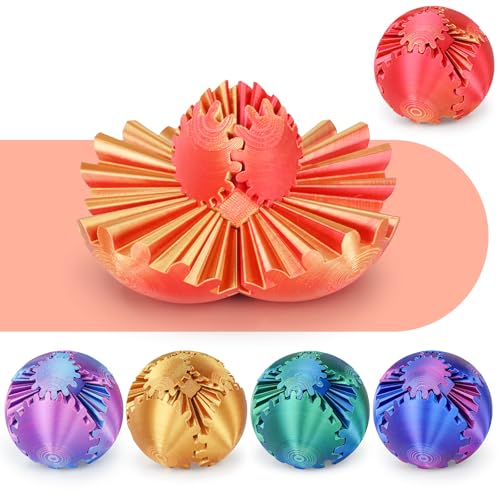 Gear Ball 3D-Gedruckter Drehball oder Würfel-Fidget-Spielzeug, Stress- und Angstlinderung, Stressball GearSphere-Schreibtischspielzeug für Erwachsene und Kinder (Blau-Grün, 6 cm) (Golden Red, 6CM) von Minleway