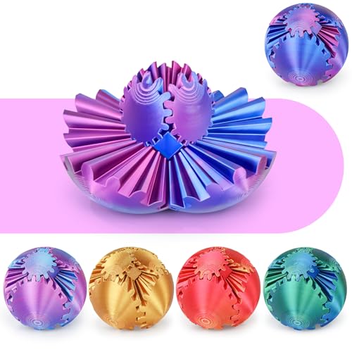 Gear Ball 3D-Gedruckter Drehball oder Würfel-Fidget-Spielzeug, Stress- und Angstlinderung, Stressball GearSphere-Schreibtischspielzeug für Erwachsene und Kinder (Blau-Grün, 6 cm) (Lila Blau, 6CM) von Minleway