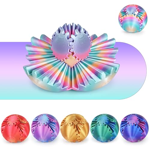 Gear Ball 3D-Gedruckter Drehball oder Würfel-Fidget-Spielzeug, Stress- und Angstlinderung, Stressball GearSphere-Schreibtischspielzeug für Erwachsene und Kinder (Blau-Grün, 6 cm) (Regenbogen, 6CM) von Minleway