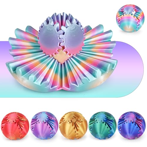 Gear Ball 3D-Gedruckter Drehball oder Würfel-Fidget-Spielzeug, Stress- und Angstlinderung, Stressball GearSphere-Schreibtischspielzeug für Erwachsene und Kinder (Blau-Grün, 6 cm) (Regenbogen, 8CM) von Minleway