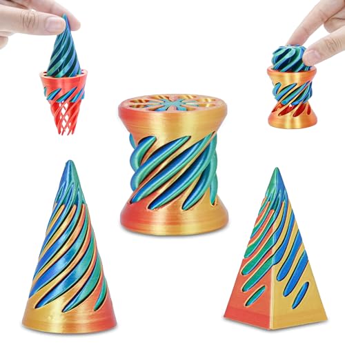 Minleway 3er-Pack Unmögliche Spiral-Kegel-Fidget-Spielzeuge, 3D-gedruckte Pyramiden, Mini-Sensorikspielzeug zur Stress- und Angstlinderung,Geschenk für Erwachsene und Kinder (Grün Rot) von Minleway