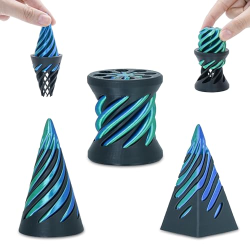 Minleway 3er-Pack Unmögliche Spiral-Kegel-Fidget-Spielzeuge, 3D-gedruckte Pyramiden, Mini-Sensorikspielzeug zur Stress- und Angstlinderung,Geschenk für Erwachsene und Kinder (Grün Schwarz) von Minleway