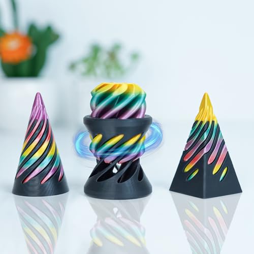 Minleway 3er-Pack Unmögliche Spiral-Kegel-Fidget-Spielzeuge, 3D-gedruckte Pyramiden, Mini-Sensorikspielzeug zur Stress- und Angstlinderung,Geschenk für Erwachsene und Kinder (Regenbogenschwarz) von Minleway