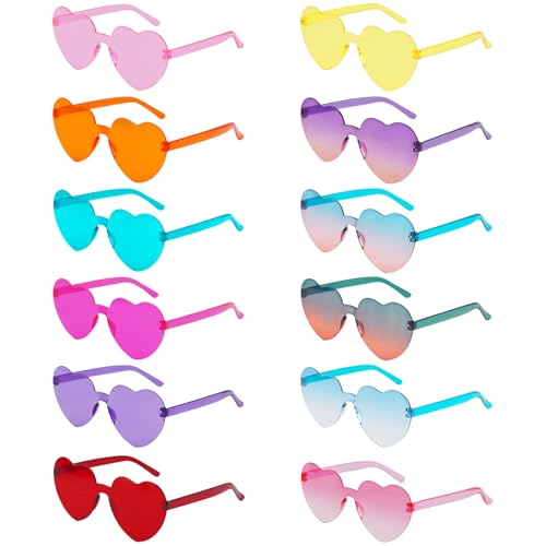 Minnhua 12 Stück Herz Sonnenbrille, Einteiliges Design Festival Outfit Damen, Party Brille, Vintage Herzform Brille für Kinder Herren Damen Party Hippie Chic, Kleid Accessoires (Farbmischung) von Minnhua