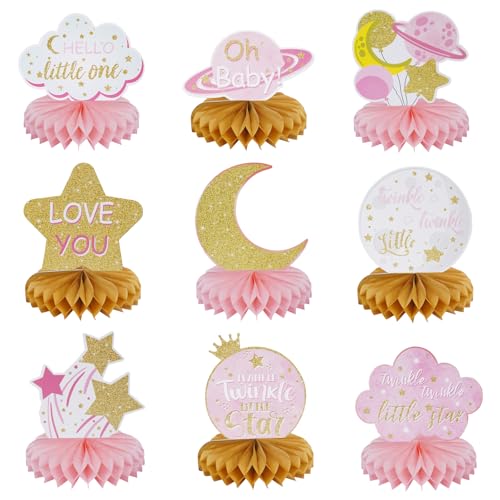 Minnhua 9 Stück Babyparty Deko Babyparty Tischdeko Bienenwaben Mittelstück Tischdekoration für Babyshowerparty und Babyparty (Rosa) von Minnhua