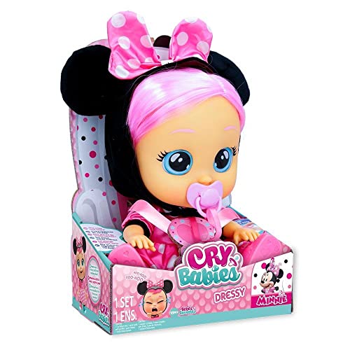 CRY BABIES Dressy Minnie | Interaktive Puppe, die echte Kullertränen weint, mit Haaren zum Stylen, Kleidern zum Wechseln & Accessoires zum Spielen – Spielzeug und Geschenk für Jungen von Cry Babies Magic Tears