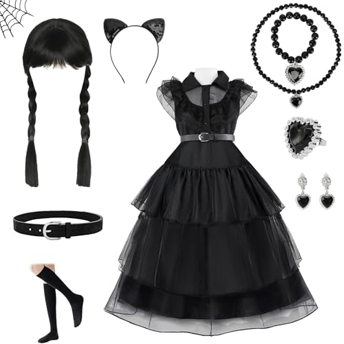 Mino Plus Damen Cosplay Party Kleider Schwarz,Mädchen Wed Kostüm Kinder Prinzessin Schwarz Kleid,Halloween Kleid Mädchen Wed Kostüm mit Perücke,Kostümpartys,Karneval Midikleid (B, 160) Mino Plus Damen Cosplay Party Kleider Schwarz,Mädchen Wed Kostüm Kinder Prinzessin Schwarz Kleid,Halloween Kleid Mädchen Wed Kostüm mit Perücke,Kostümpartys,Karneval Midikleid (B, 160) von Mino Plus