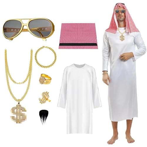 Mino Plus scheich kostüm herren,araber kostüm,sheikh costume with glasses,araber scheich weißer anzugM,L,XL,XXL,Kostüm arabischer Scheich,Karneval Araber Kostüm mit Kopftuch,karneval kostüm (XL) Mino Plus scheich kostüm herren,araber kostüm,sheikh costume with glasses,araber scheich weißer anzugM,L,XL,XXL,Kostüm arabischer Scheich,Karneval Araber Kostüm mit Kopftuch,karneval kostüm (XL) von Mino Plus