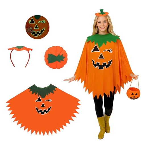 Mino plus Halloween Damen Kürbis Umhang Orange Poncho, Kürbiskostüm Mädchen Mit Stirnband Kürbisbeutel,Geeignet für Halloween-Horror-Nacht, Maskerade-Rollenspiel-Festival-Spaß-Accessoires (Erwachsene) Mino plus Halloween Damen Kürbis Umhang Orange Poncho, Kürbiskostüm Mädchen Mit Stirnband Kürbisbeutel,Geeignet für Halloween-Horror-Nacht, Maskerade-Rollenspiel-Festival-Spaß-Accessoires (Erwachsene) von Mino Plus