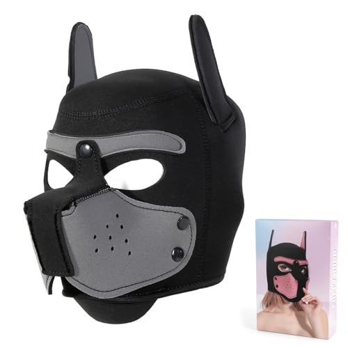 Erwachsene Neopren-Welpen-Kapuzenmaske, abnehmbare Cosplay-Hunde-Vollgesichtshaube, Welpenmaske für Halloween (grau) von Minvy