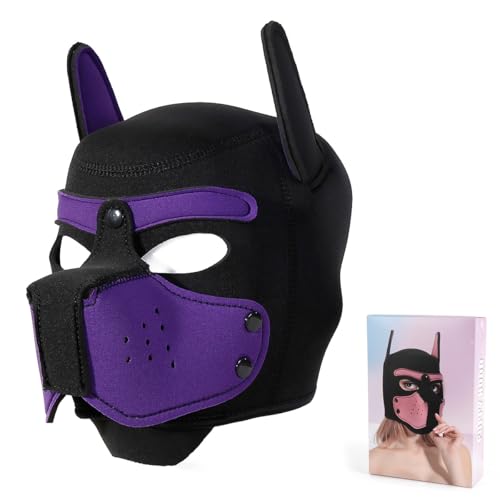 Erwachsene Neopren-Welpen-Kapuzenmaske, abnehmbare Cosplay-Hunde-Vollgesichtshaube, Welpenmaske für Halloween (lila) von Minvy