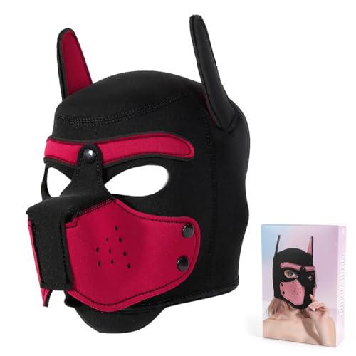Erwachsene Neopren-Welpen-Kapuzenmaske, abnehmbare Cosplay-Hunde-Vollgesichtshaube, Welpenmaske für Halloween (rot) von Minvy