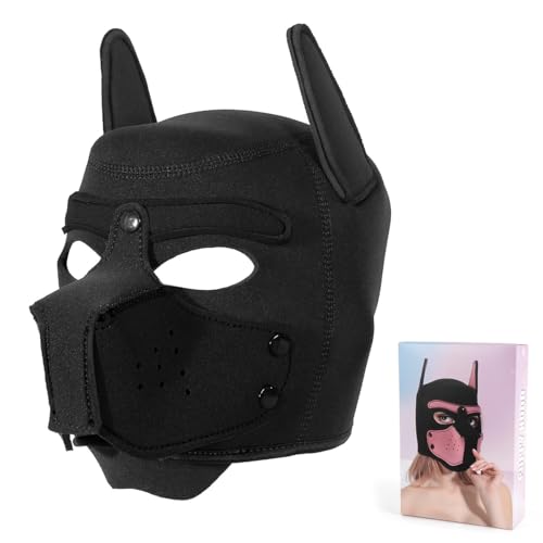 Minvy Erwachsene Neopren-Welpen-Kapuzenmaske, abnehmbare Cosplay-Hunde-Vollgesichtshaube für Halloween (schwarz) von Minvy