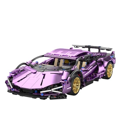 Supersportwagen Bausteine Sets, 1280 Teile Technik Sportwagen Modell Bauset Auto Spielzeug, 1:14 Rennwagen Modell Bausteine Bausatz, Kompatibel mit Mainstream Marken - Lila von Minxtech