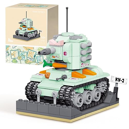 Technik Mini Panzer Bausteine, 443 Teile Soviet KV-2 Heavy Panzer Modellbausatz, Tank Modell Baustein Tank Modellbausatz Konstruktionspielzeug, Geschenk für Kinder und Erwachsene von Minxtech