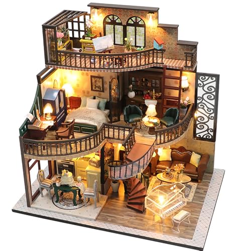 Miniatur Villa Building Set - Holz DIY Modell Hobby Kit - Villa mit LED Licht - DIY Deko Villa Haus - Geschenk für Erwachsene von Minyaturia