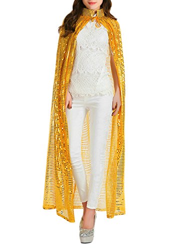 MioCloth Halloween Party Festival Magic Cosplay Pailletten Kostüm Umhang Umhang Robe Outwear, Gold, Einheitsgröße MioCloth Halloween Party Festival Magic Cosplay Pailletten Kostüm Umhang Umhang Robe Outwear, Gold, Einheitsgröße von MioCloth