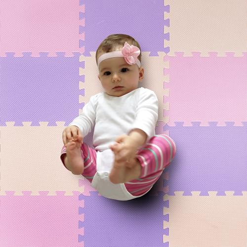 MioTetto Weiche, ungiftige Baby-Spielmatte | Bunte Puzzle-Spielmatte | Schaumstoff-Bodenmatten mit 16+2 Bonusquadraten für Kinder | Ineinander greifende Kacheln aus Eva-Schaum, Rosa-Lila-Beige, 16 MioTetto Weiche, ungiftige Baby-Spielmatte | Bunte Puzzle-Spielmatte | Schaumstoff-Bodenmatten mit 16+2 Bonusquadraten für Kinder | Ineinander greifende Kacheln aus Eva-Schaum, Rosa-Lila-Beige, 16 von MioTetto