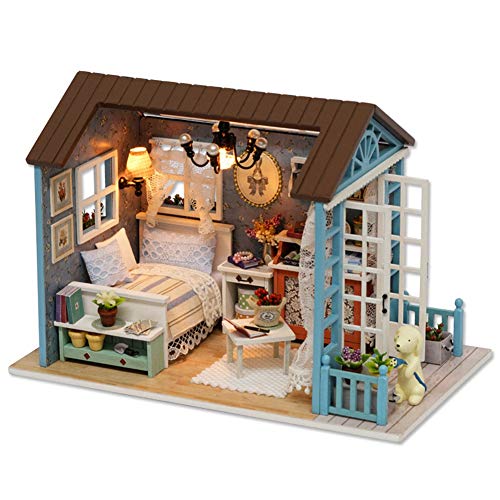 DIY Holzhaus Miniatur-Möbel-Set, Hausspielzeug mit LED-Lichtern, Kindergeschenke, Heimdekoration von Miokycl