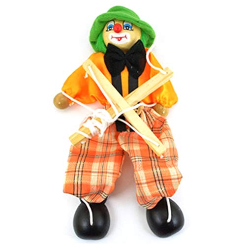 Lustige bunte Handpuppe mit Zugschnur, Vintage-Clown, Holz, Marionette, Handarbeit, Spielzeug, gemeinsame Aktivität, Puppe, Kindergeschenke (Orange) von Miokycl