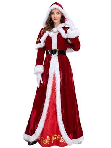 Frauen-Weihnachtsmann-Kostüm, Dessous, Kleid, Samt, geschichteter Mash-Saum, Tutu-Kleid mit Kapuze (E-Rot, L) von Miolasay