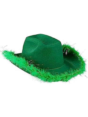 Miolasay Cowboyhut für Damen, Plüschbesatz, Kordelzug, verstellbar, Western-Disco-Fisch-Hut, ausgefallene Feiertagsparty, Kostümzubehör, A-grün, Einheitsgröße von Miolasay