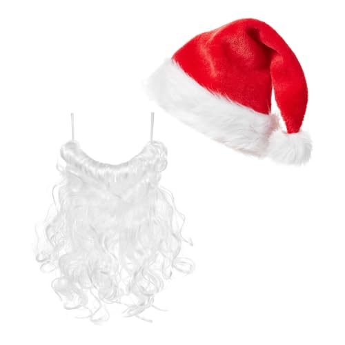 Miolasay Weihnachtsmütze Kostüm Outfits Samt Kontrastfarbe Weihnachtsmützen + Bart + Brille + Handschuhe für Weihnachtsfeier (2 Stück, Einheitsgröße) von Miolasay