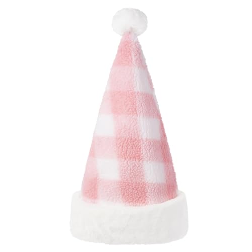 Miolasay Weihnachtsmützen für Erwachsene, niedlich, rosa kariert, Weihnachtsmannmütze, Fleece, mit Plüschbesatz, Weihnachtsgeschenk (A-Pink, 32 x 47 cm) von Miolasay