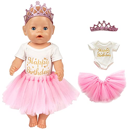 3pc / Set Geburtstag Puppe Rosa Kleidung Zubehör gehören Rock Strampler Stirnband für 43cm / 17 Zoll Neugeborene Babypuppe (Keine Puppe) von Miotlsy