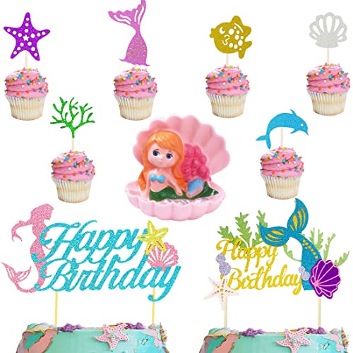 Meerjungfrau Geburtstag deko - Miotlsy Meerjungfrau Tortendeko Party Dekoration Cupcake Toppers für Baby Party Geburtstag Party Kuchen Dekoration Supplies von Miotlsy